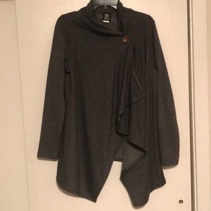 Dark Gray Fleece Wrap Cardigan in Size L